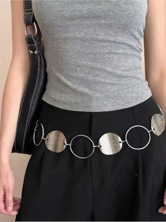 Silver Circle Link Waist Chain Belt - Women Accessories