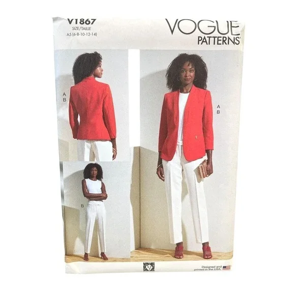 Vogue V1867 Jacket Pants Suit A5 6-8-10-12-14 Semi-Fitted‎ Tailored