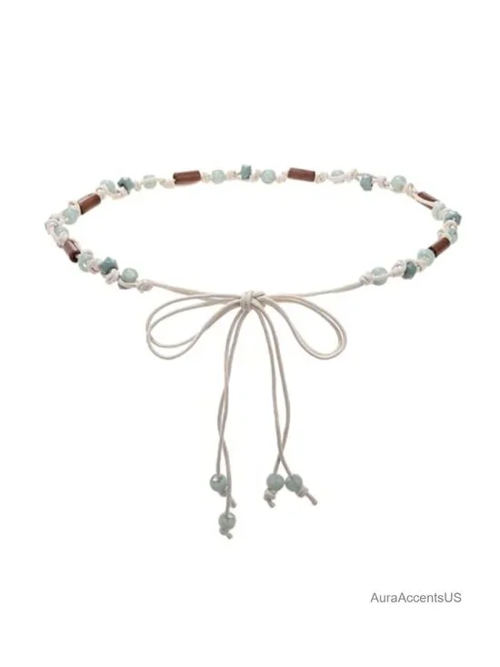 Handcrafted Boho Braided Waist Chain Belt with Shell Flowers and Tassels, Woven