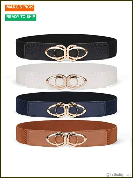 Skinny Stretch Vintage Waistband with Gold Buckle 4 Pack