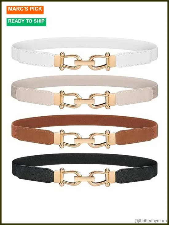 Stretchy Skinny Belt for Dresses Retro Gold Buckle Set of 4