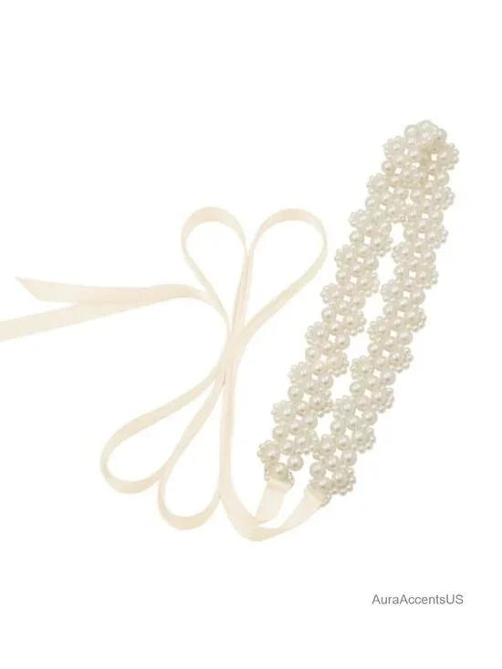 Handmade Beaded Pearl Sash Belt for Wedding Dress Bridal Bow Tie