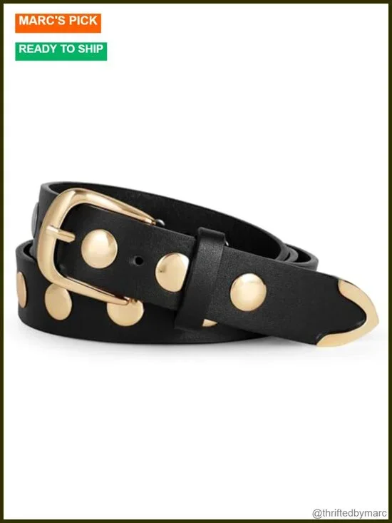 Faux Leather Studded Belt with Gold Buckle Punk Vintage Adjustable