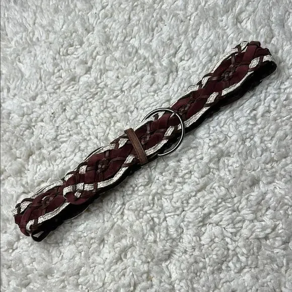 Braided Belt Brown and White Western Buckle Boho Bohemian Lace