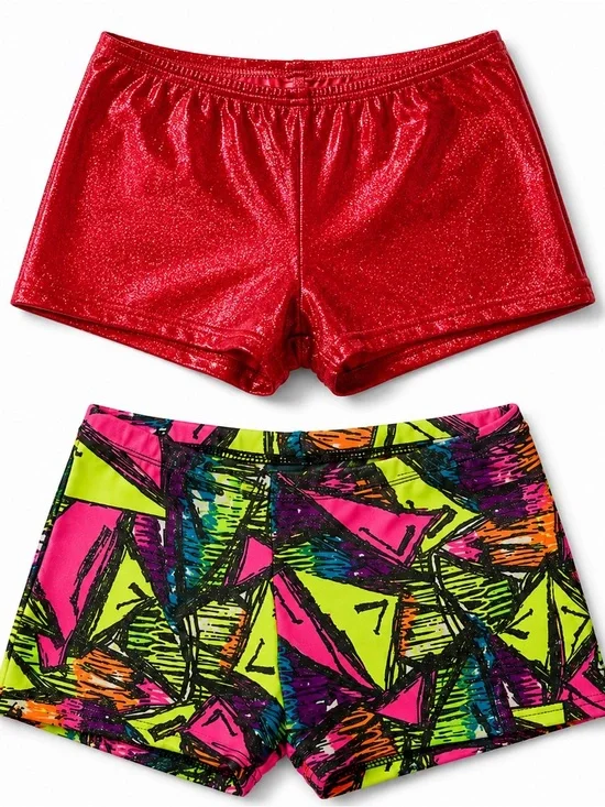 2 Pair Spandex Dance Cheer Bloomers 90’s Hip-Hop Athletic Shorts Duo
