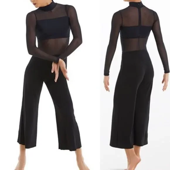 WEISSMAN Balera Dance Costume black Culotte Unitard With Mesh MJ11187 LA adult