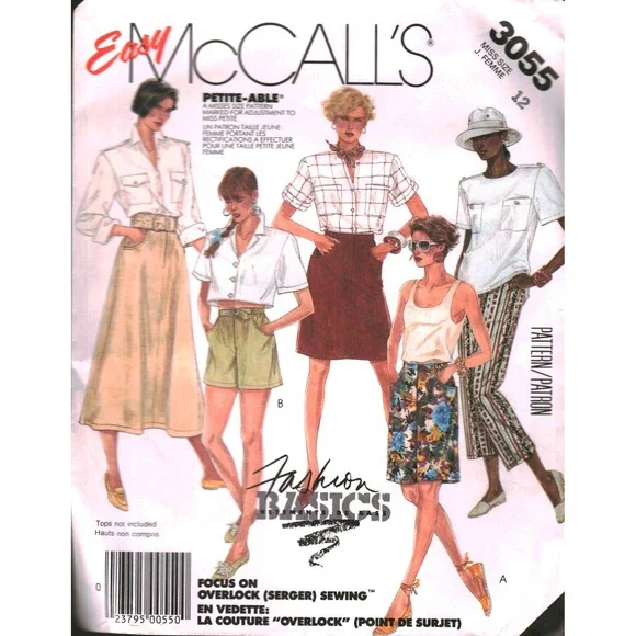 Vintage 1987 Easy McCalls 3055 Skirt Pants Shorts Sewing Pattern Size 12 CUT