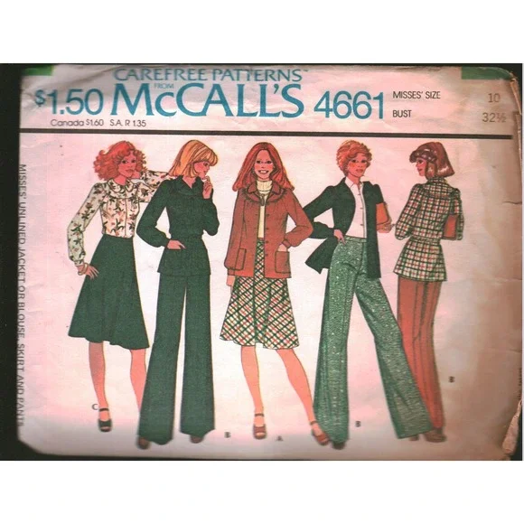 Vintage 1975 McCalls 4661 Sewing Pattern Jacket Blouse Skirt Pants Size 10 B32.5