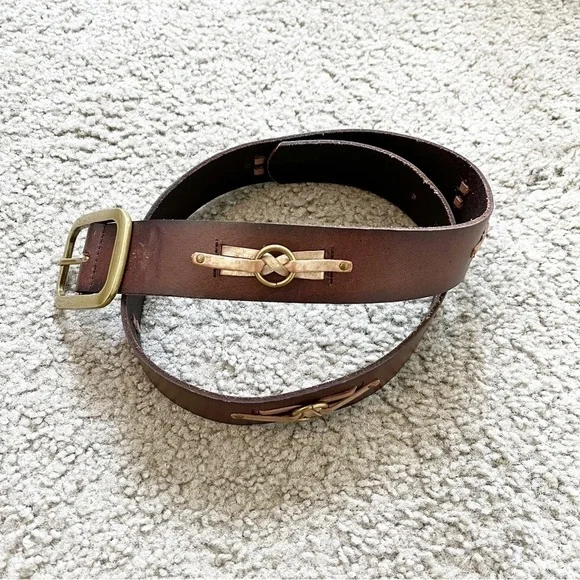Linea Pelle‎ genuine brown leather rose gold knit details size small/medium
