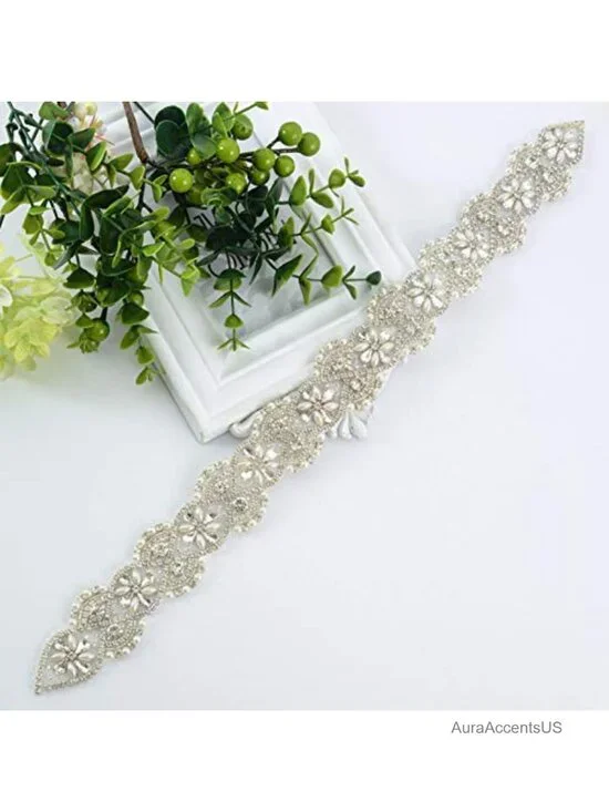 Beaded Bridal Belt with Pearls and Rhinestones Wedding Sash