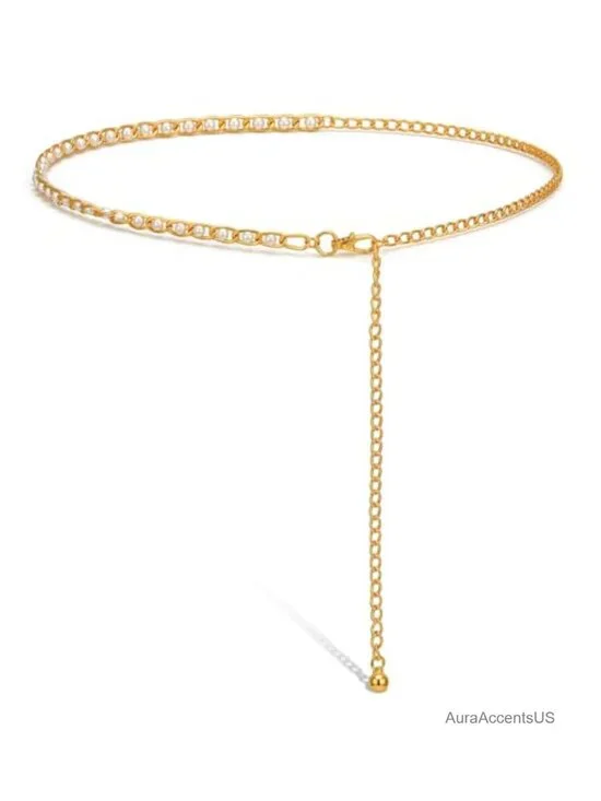 Adjustable Metal Waist Chain Belt, Gold Hollow Link Belt for Women, Dainty Body