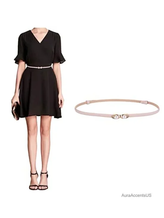 Adjustable Skinny Genuine Leather Belt with Pearl Shaped Buckle