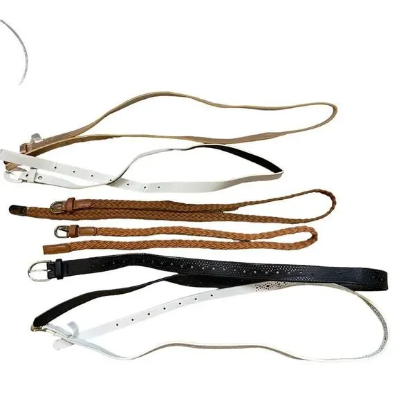 Lot of‎ 6 Ladies Skinny Belts Various Styles Size Medium to Large