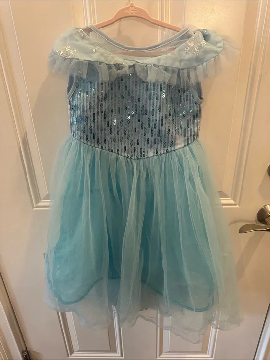Frozen Kids Light Blue Sequin Princess Costume Dress with removable cape 6/7