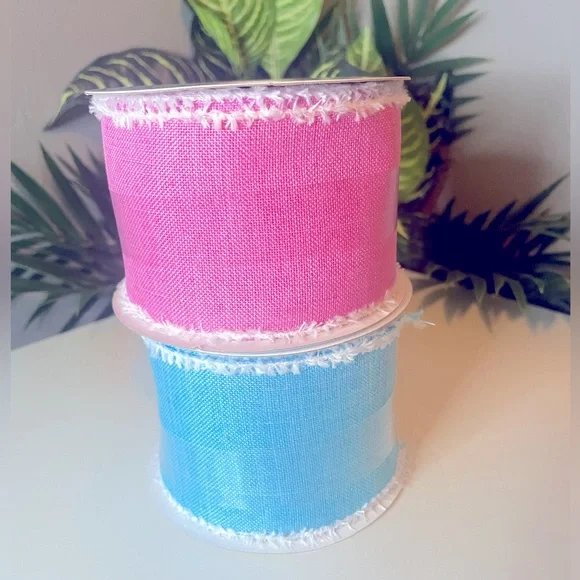 Pink & Blue Wired Ribbon, Easter Ribbon/Baby Shower Decor,2 Rolls,2.5”x20ft each