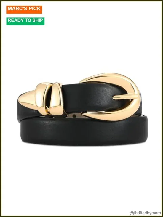 Stylish Faux Leather Belt with Gold Buckle