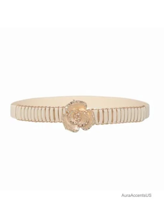 Stretch Skinny Waist Belt with Rhinestone Buckle for Dresses
