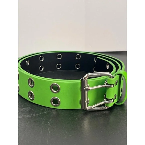Y2K Retro Neon Green Moto Belt with Metal Grommet Accents‎ Size 2XL