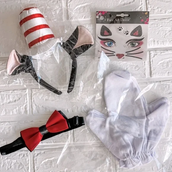 New Cat Hat Accessories, Headband, Stickers, Bow Tie & Gloves