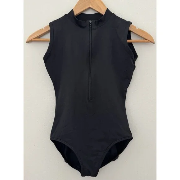 Eurotard Zip Front Leotard Size Large Black Mock Neck