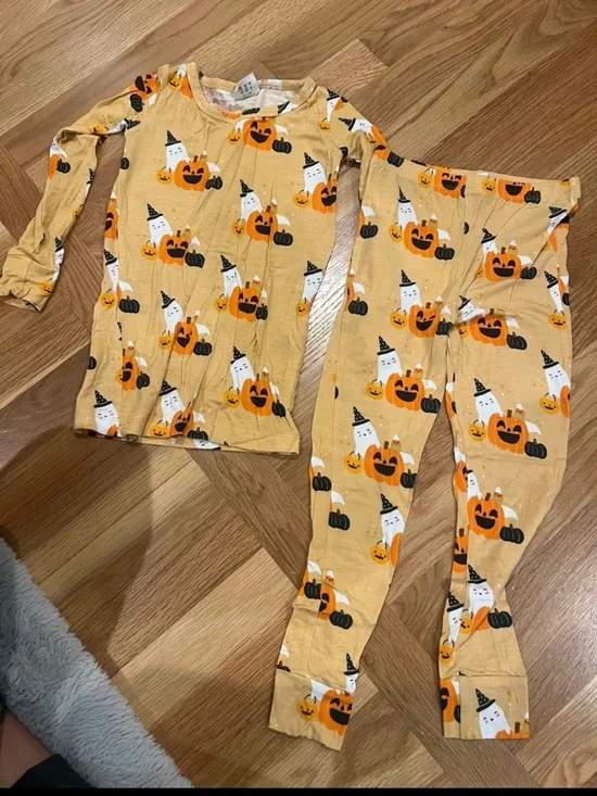 Kids Halloween Pumpkin & Ghost Pajama Set - Yellow
