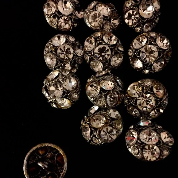 Vintage 50s Rhinestone Metal Buttons Lot of 12 Large Round Sewing Craft 13/16