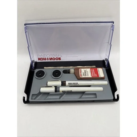 Koh-I-Noor Rapidograph 2 Pack Technical Pen Slim Set Vintage Brown Grey. Red Ink