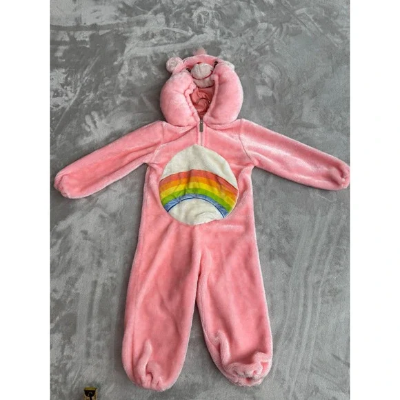 Care Bears Cheer Bear Pink Plush Costume‎ Jumpsuit 2T Vintage 2003 5772S Hooded