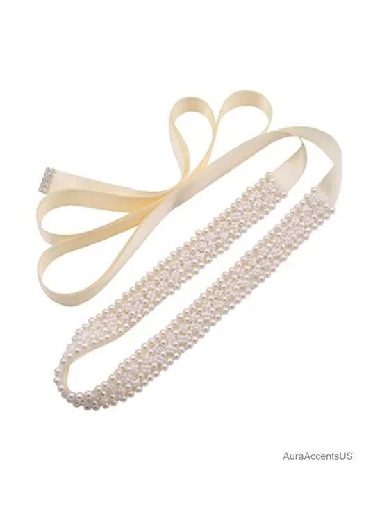 Handmade Pearl and Rhinestone Bridal Wedding Sash Belt