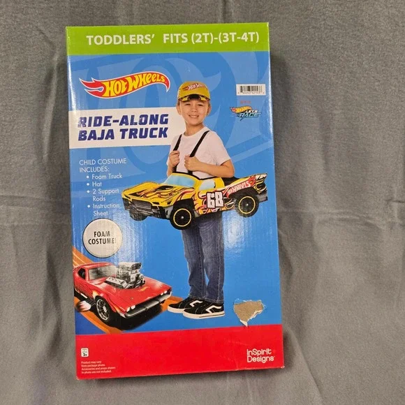Hot Wheels Ride-Along Baja Truck Toddler Costume 2T-4T Yellow Foam‎ Car Hat New