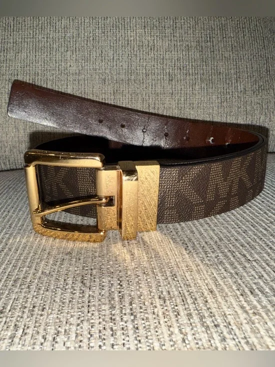 Michael Kors Brown Belt with Gold-Tone Buckle