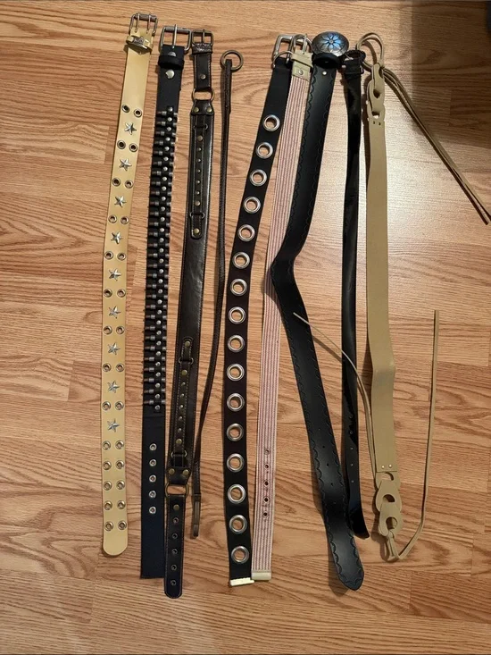 Mixed Stud and Grommet Belts - Black, Beige, Pink