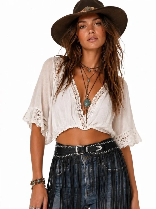 House of Harlow 1960 Black Fringe Belt Studded Boho Western Hippie Chic sz Small