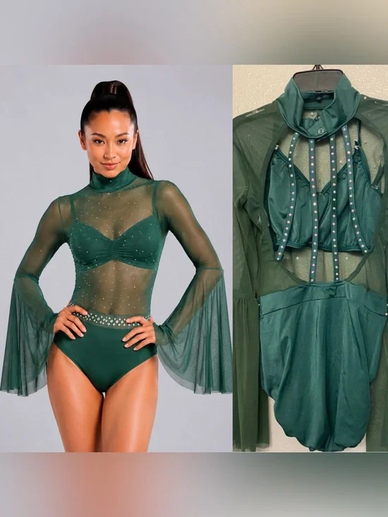 Kelle Dance competition costume solo green mesh lyrical contemporary MA adult