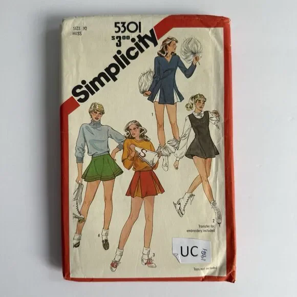 Vintage 80s Simplicity Sewing Pattern 5301 Ice Skater Cheerleader Dress & Skirt