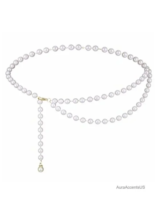Adjustable Pearl Chain Waist Belt for Dresses Jeans Beach Body Jewelry