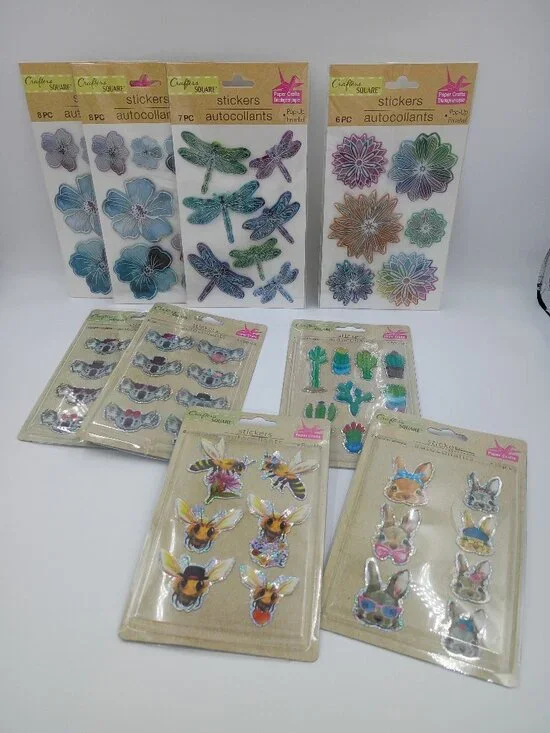 9-Pc 3D Pop-Up Sticker Set Scrapbook Flower Dragonfly Koala Bee Bunny Cactus