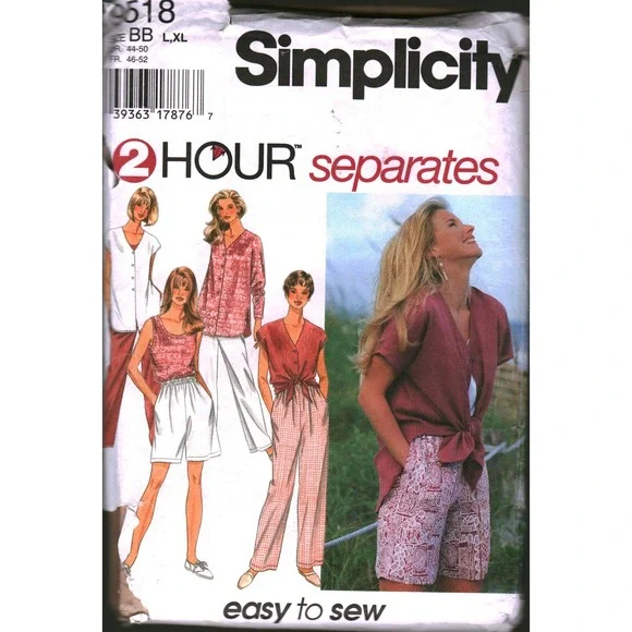 Simplicity 9518 Sewing Pattern Misses Separates Top Pants Shorts Size L XL BB