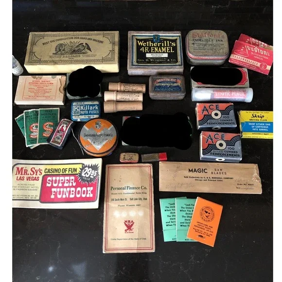 Vintage Ephemera Lot Singer Sewing Underwood Tin Las Vegas Funbook Ace Office