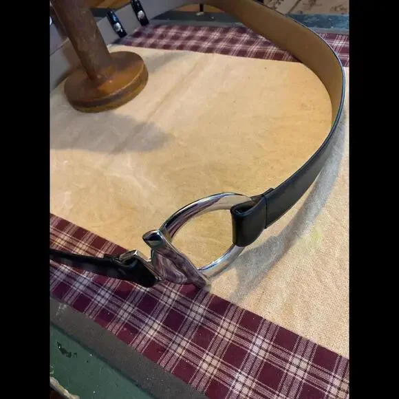 Black Man made Leather Belt with Unique Silver Buckle 39”