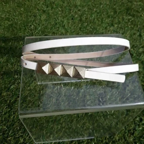 Vintage Cincher Belt Thin 1/4 Inch‎ White Gold Metal 3D Accent Size 8