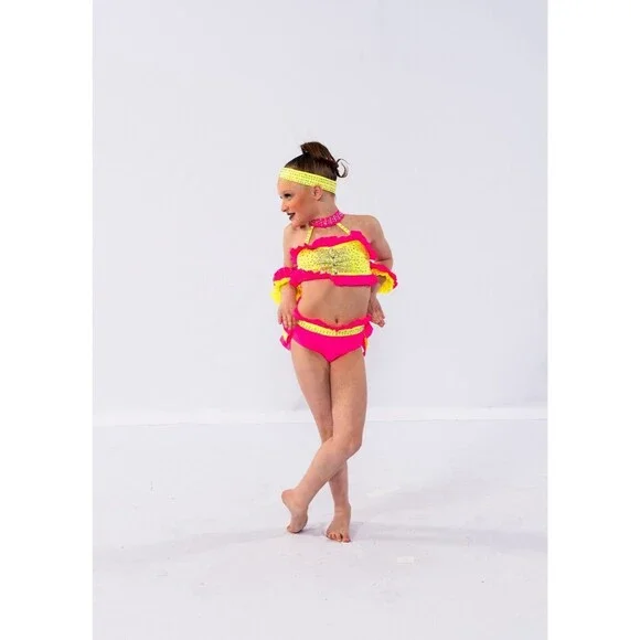 Dance Pre-Owned Glamour Costume Small Child Pink Glamour Jazz Rhinestones Sassy