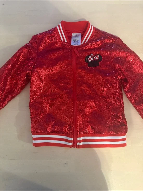 Disney Red Sequin Minnie Jacket with White Stripe Trim