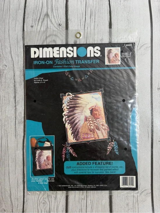 Dimensions Iron-On Fashion Transfer Indian Chief 80051 Vintage 1992 New Sealed