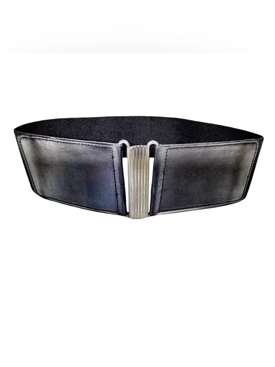 Iris Setlakwe Wide Waist Belt | Black Leather | Elastic | Silver Clasp | Size 4