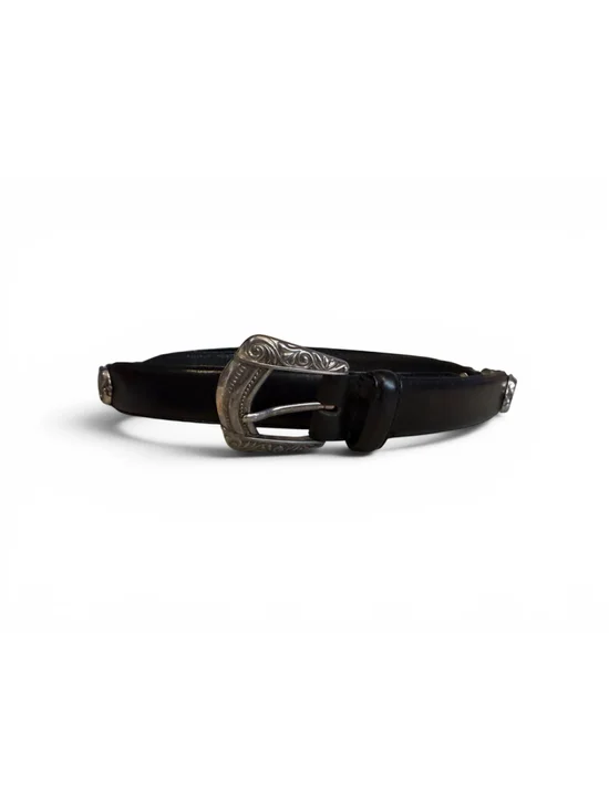 Vintage 90’s Fossil Black Leather Concho Belt Silver Western Buckle Women’s Sz M
