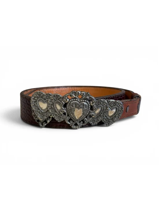 Vintage Nocona Women’s Brown Embossed Leather Heart Concho Western Belt Size 32