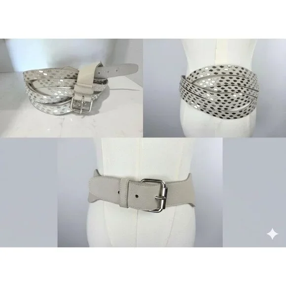 B-Low The‎ Belt Studded Leather Wrap Belt Sz Large Ivory Silver Accents Designer