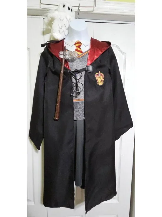 Harry Potter Hermione Costume Girls 7-8 Dress Robe Cloak Wand Hedwig Plush