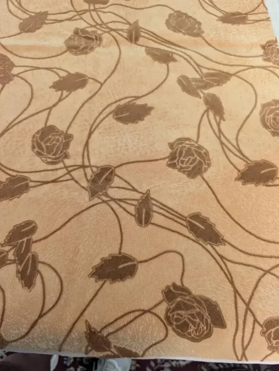 Burnt Orange Floral Flocked Scrim Backed Upholstery Fabric 42